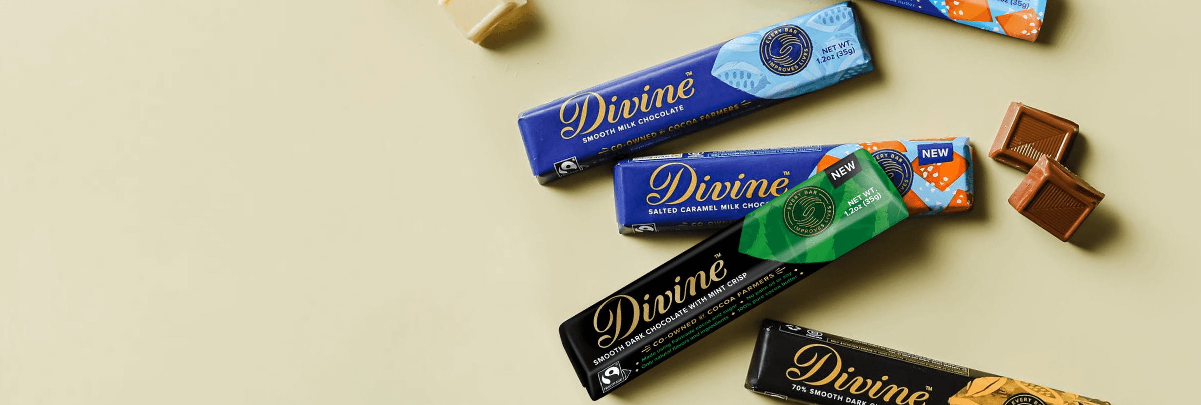 various Divine chocolate bars