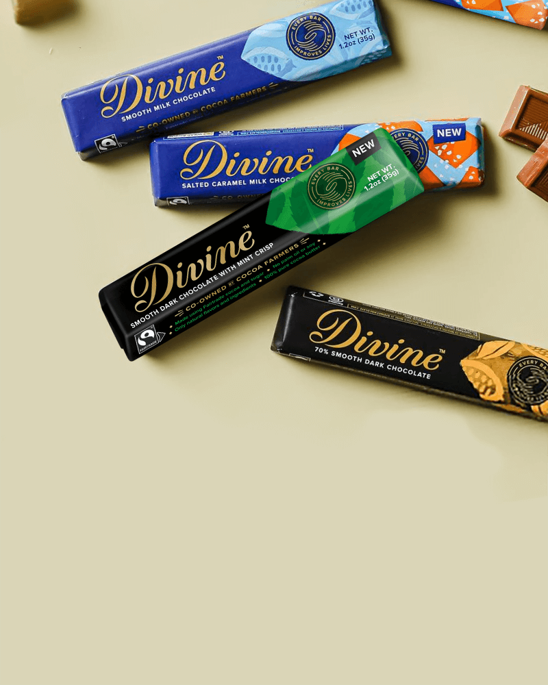 various Divine chocolate bars