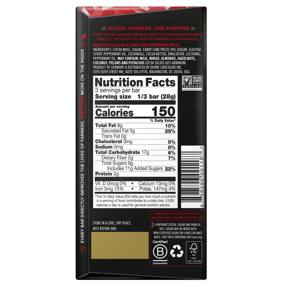 Dark Chocolate Peppermint Holiday Sharing Bar, 3 oz.