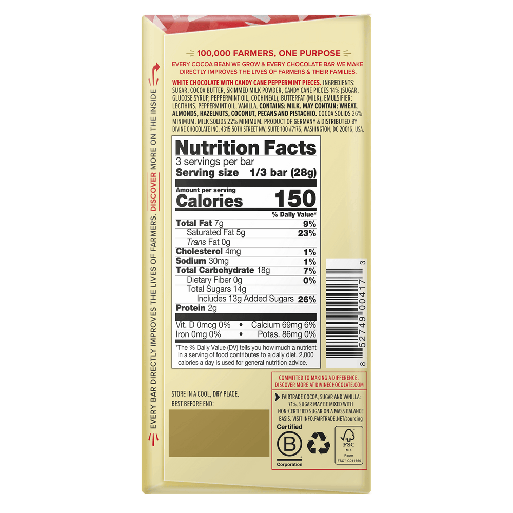 White Chocolate Peppermint Holiday Sharing Bar, 3 oz.