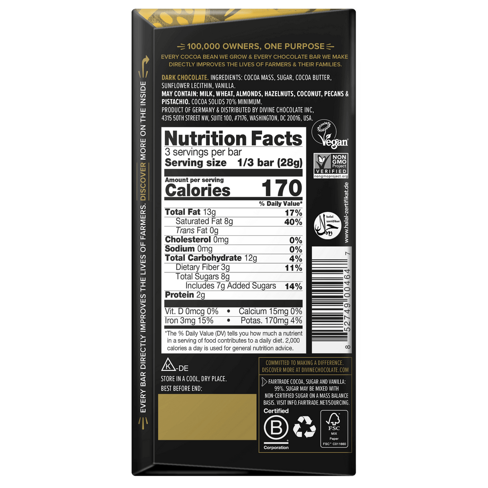 70% Dark Chocolate Sharing Bar, 3 oz.