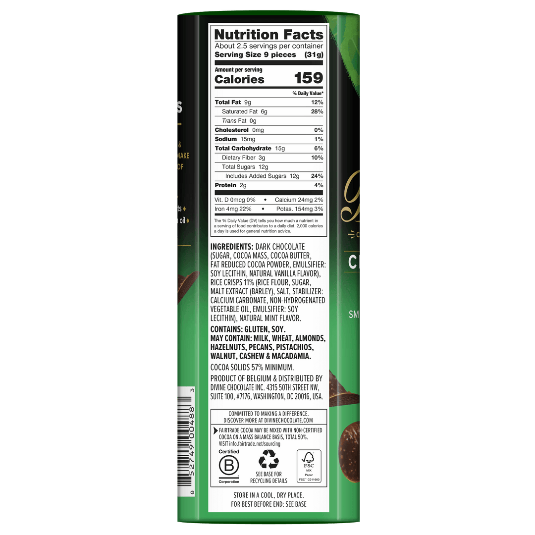 Dark Chocolate with Mint Crispy Thins,  2.8 oz Box